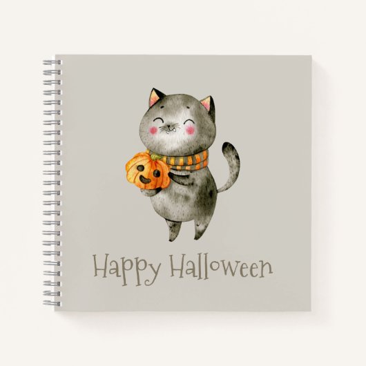 Schattigee Halloween kat met pompoen | Notitieboek (Voorkant)