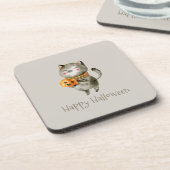 Schattigee Halloween kat met pompoen | Onderzetter (Linkerzijde)