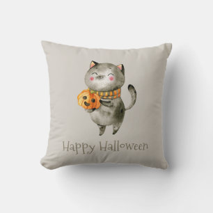 Schattigee Halloween kat met pompoen   Sierkussens Kussen
