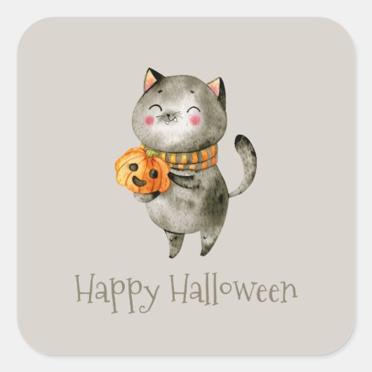 Schattigee Halloween kat met pompoen | Sticker (Voorkant)