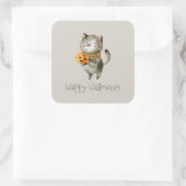 Schattigee Halloween kat met pompoen | Sticker (Tas)