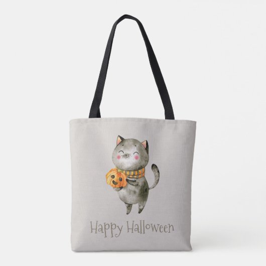 Schattigee Halloween kat met pompoen | Tote bag (Achterkant)