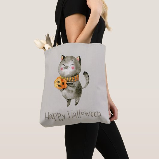 Schattigee Halloween kat met pompoen | Tote bag (Dichtbij)