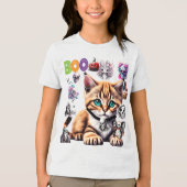 Schattigee Halloween kat met schedels Tri-Blend Shirt (Voorkant)
