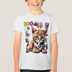 Schattigee Halloween kat met schedels Tri-Blend Shirt
