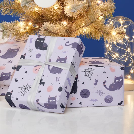 Schattigee Halloween kat paarse Cadeaupapier (Feestdagen)