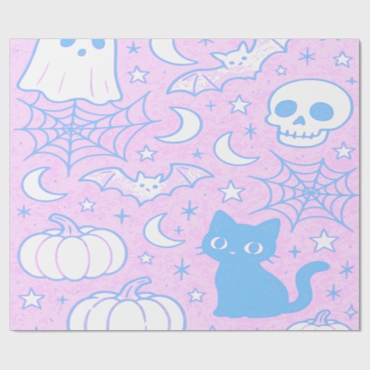 Schattigee Halloween katten en geesten Cadeaupapier (Vlak)