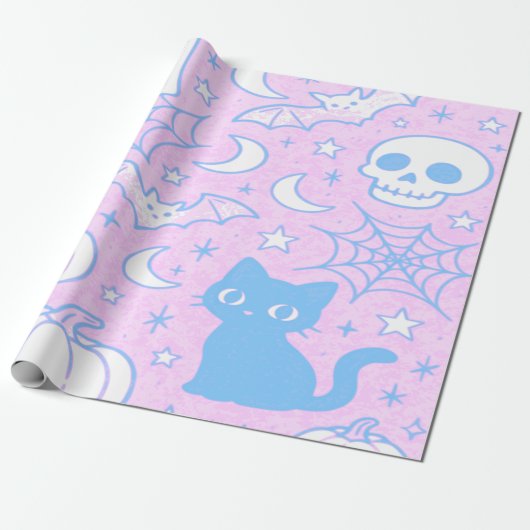 Schattigee Halloween katten en geesten Cadeaupapier (Uitgerold)