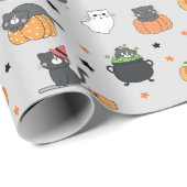 Schattigee Halloween katten en geesten Cadeaupapier (Rol Hoek)