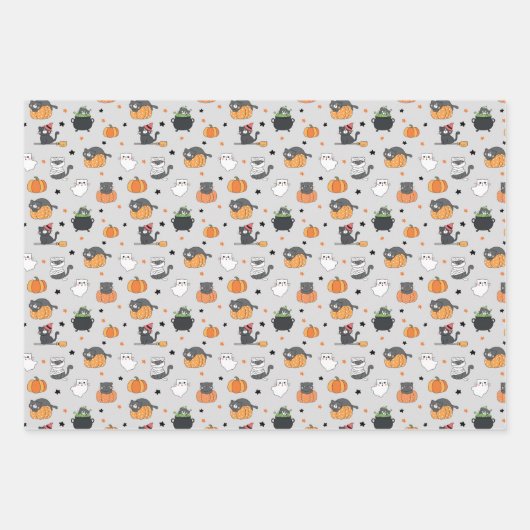 Schattigee Halloween katten en geesten Inpakpapier Vel (Voorkant 3)