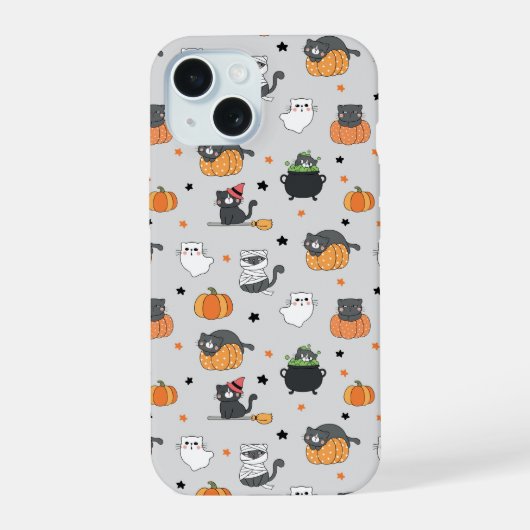 Schattigee Halloween katten en geesten iPhone 15 Case (Achterkant)