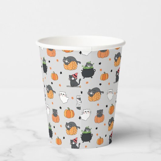 Schattigee Halloween katten en geesten Papieren Bekers (Rechts)