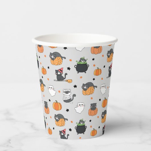 Schattigee Halloween katten en geesten Papieren Bekers (Voorkant)