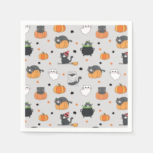 Schattigee Halloween katten en geesten Servet (Voorkant)