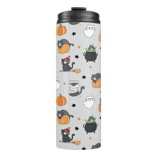 Schattigee Halloween katten en geesten Thermosbeker (Voorkant)