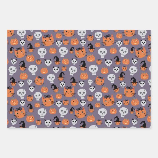 Schattigee Halloween katten en schedels Spooky Inpakpapier Vel (Voorkant 3)