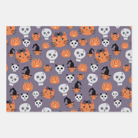 Schattigee Halloween katten en schedels Spooky Inpakpapier Vel (Voorkant 2)