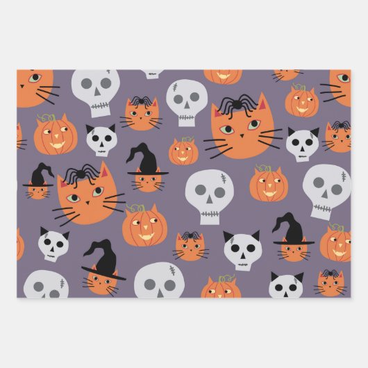 Schattigee Halloween katten en schedels Spooky Inpakpapier Vel (Voorkant)