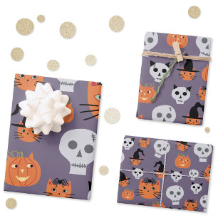 Schattigee Halloween katten en schedels Spooky Inpakpapier Vel