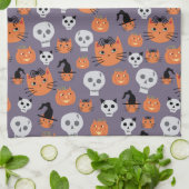 Schattigee Halloween katten en schedels Spooky Theedoek (Gevouwen)