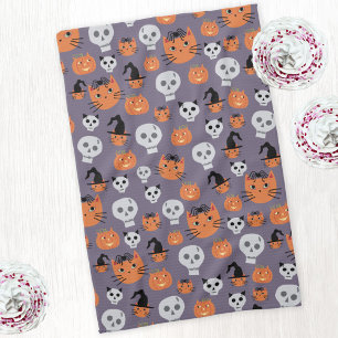 Schattigee Halloween katten en schedels Spooky Theedoek