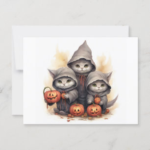 Schattigee Halloween katten in hoodies met pompoen Briefkaart