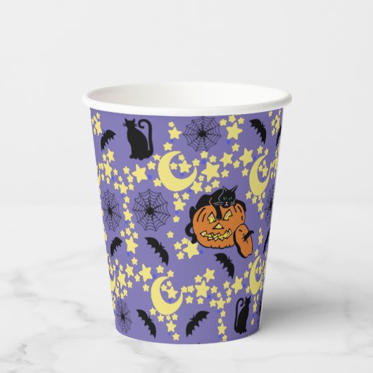 Schattigee Halloween katten, vleermuizen en sterre Papieren Bekers (Achterkant)