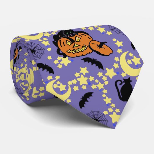 Schattigee Halloween katten, vleermuizen en sterre Stropdas (Opgerold)