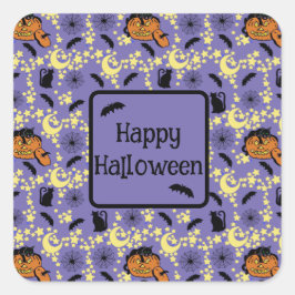 Schattigee Halloween katten, vleermuizen en sterre Vierkante Sticker
