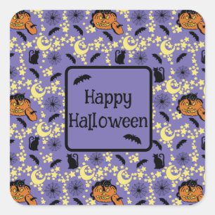 Schattigee Halloween katten, vleermuizen en sterre Vierkante Sticker
