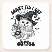 Schattigee Halloween Kattenkoffie – Scary ’Til I G Kartonnen Onderzetters (Voorkant)