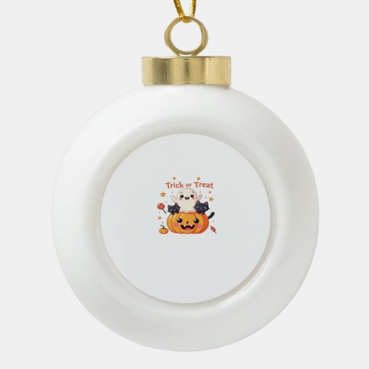 Schattigee Halloween - Kawaii Ghost en Black Cats Keramische Bal Ornament (Voorkant)