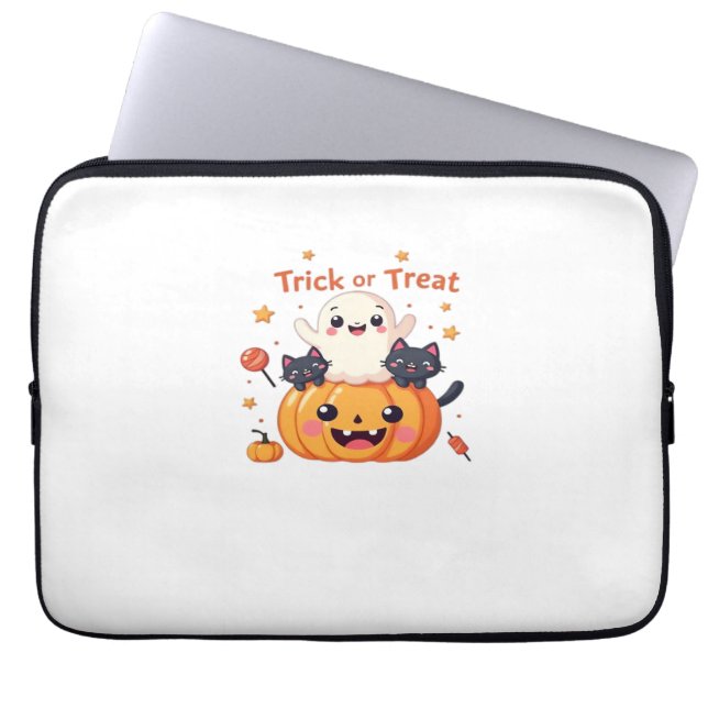 Schattigee Halloween - Kawaii Ghost en Black Cats  Laptop Sleeve (Voorkant)
