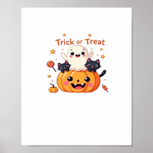 Schattigee Halloween - Kawaii Ghost en Black Cats Poster (Voorkant)