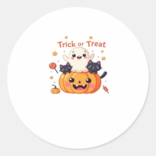 Schattigee Halloween - Kawaii Ghost en Black Cats  Ronde Sticker (Voorkant)