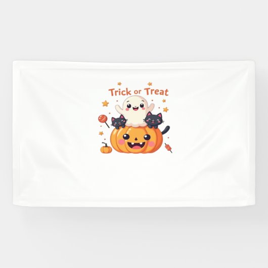 Schattigee Halloween - Kawaii Ghost en Black Cats  Spandoek (Horizontaal)