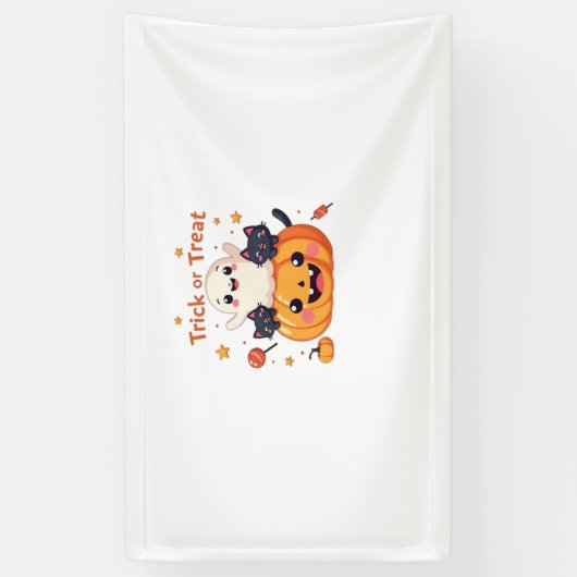 Schattigee Halloween - Kawaii Ghost en Black Cats  Spandoek (Verticaal)