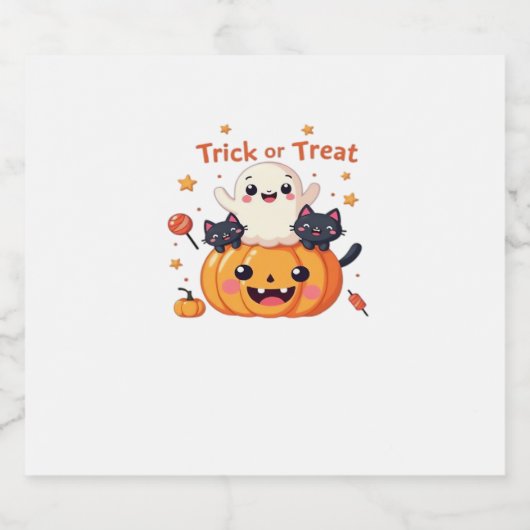 Schattigee Halloween - Kawaii Ghost en Black Cats  Sparkling Wijnetiket (Enkel label)