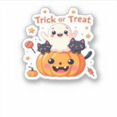 Schattigee Halloween - Kawaii Ghost en Black Cats Sticker (Voorkant)