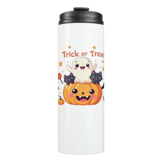 Schattigee Halloween - Kawaii Ghost en Black Cats  Thermosbeker (Voorkant)