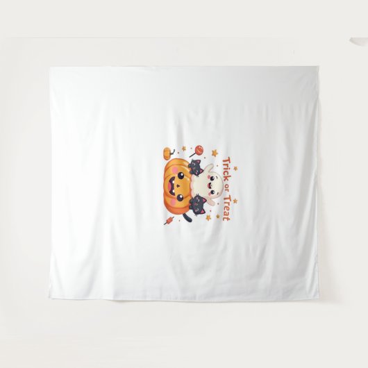 Schattigee Halloween - Kawaii Ghost en Black Cats  Wandkleed (Voorkant (horizontaal))