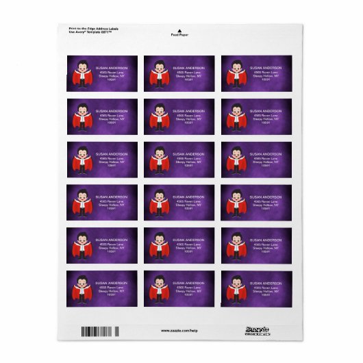 Schattigee Halloween Kind Kostuumfeest Vampire Etiket (Full Sheet)