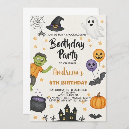 Schattigee Halloween Kinder feestuitnodiging Kaart (Voorkant / Achterkant)