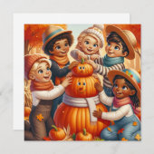 Schattigee Halloween Kinder Make Pumpkin Sneeuwman Feestdagenkaart (Voorkant / Achterkant)