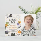 Schattigee Halloween Kinder Uitnodiging met foto (Staand voorkant)