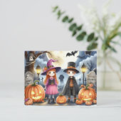 Schattigee Halloween Kinder Waterverf Briefkaart (Staand voorkant)