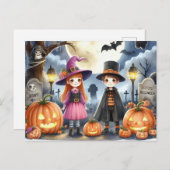 Schattigee Halloween Kinder Waterverf Briefkaart (Voorkant / Achterkant)