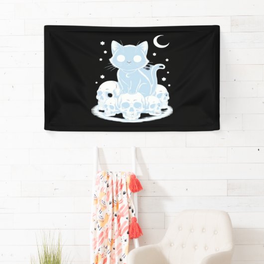 Schattigee Halloween Kitten Cat Gotische Esthetisc Spandoek (Insitu)