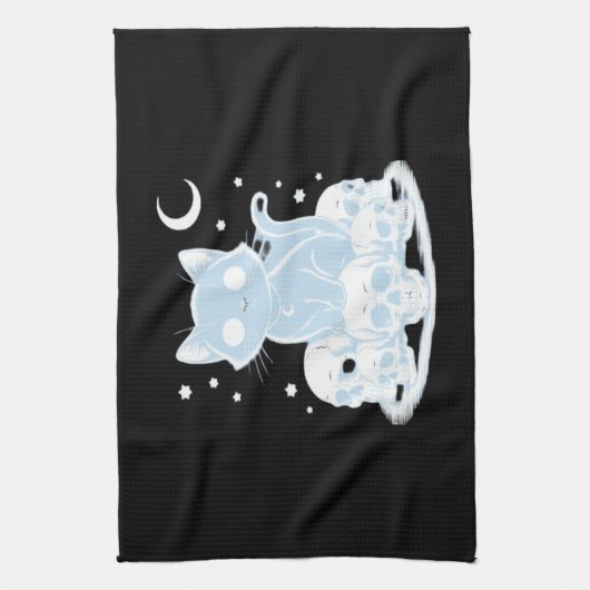 Schattigee Halloween Kitten Cat Gotische Esthetisc Theedoek (Verticaal)