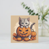 Schattigee Halloween Kitten en Jack-O'-Lantern Kaart (Staand voorkant)